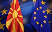 Vlaggen van Macedoni en EU